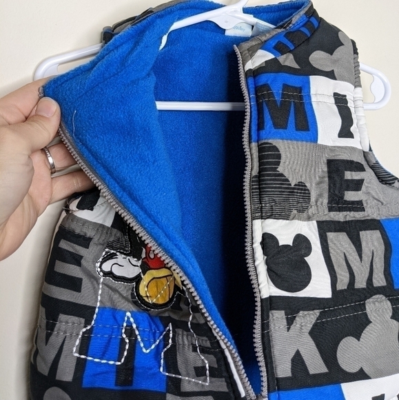 Disney Mickey Mouse Fleece Lined Puffer Vest  12m - Picture 3 of 4